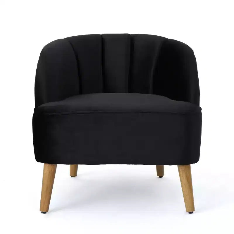 Mid-Century Modern Rubberwood Velvet Upholstered Accent Chair