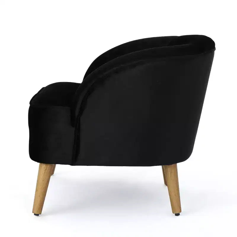 Mid-Century Modern Rubberwood Velvet Upholstered Accent Chair