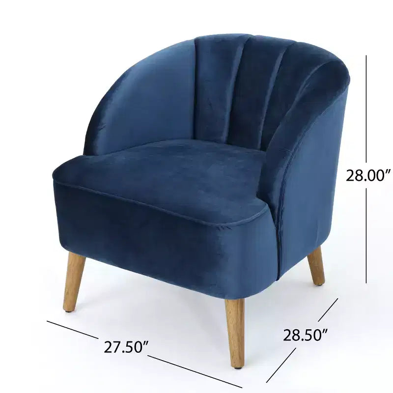 Mid-Century Modern Rubberwood Velvet Upholstered Accent Chair