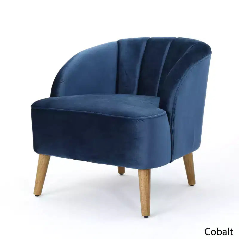 Mid-Century Modern Rubberwood Velvet Upholstered Accent Chair