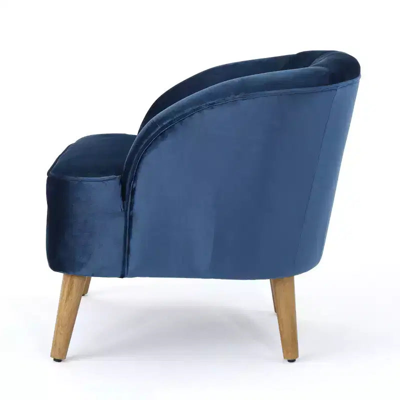 Mid-Century Modern Rubberwood Velvet Upholstered Accent Chair