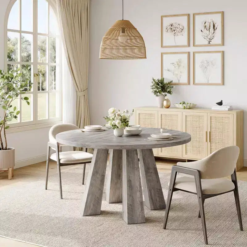 Round Dining Table for 4-6, 47 Wood Kitchen Dinner Table with Sturdy Base Pedestal for Living Room, Apartment