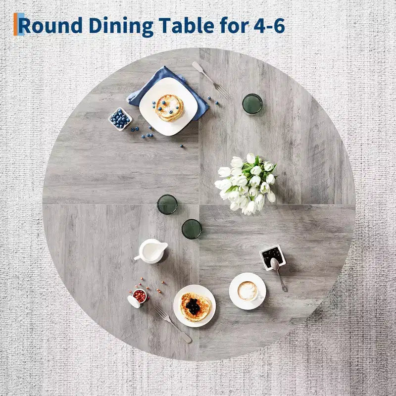 Round Dining Table for 4-6, 47 Wood Kitchen Dinner Table with Sturdy Base Pedestal for Living Room, Apartment