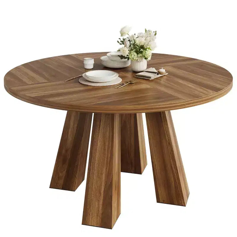Round Dining Table for 4-6, 47 Wood Kitchen Dinner Table with Sturdy Base Pedestal for Living Room, Apartment
