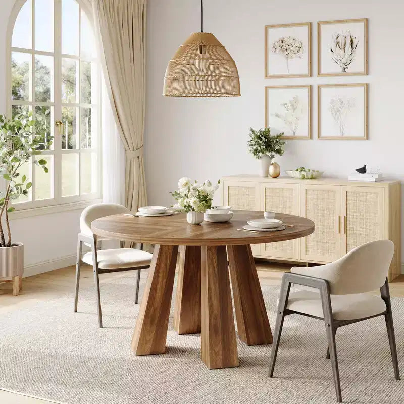 Round Dining Table for 4-6, 47 Wood Kitchen Dinner Table with Sturdy Base Pedestal for Living Room, Apartment