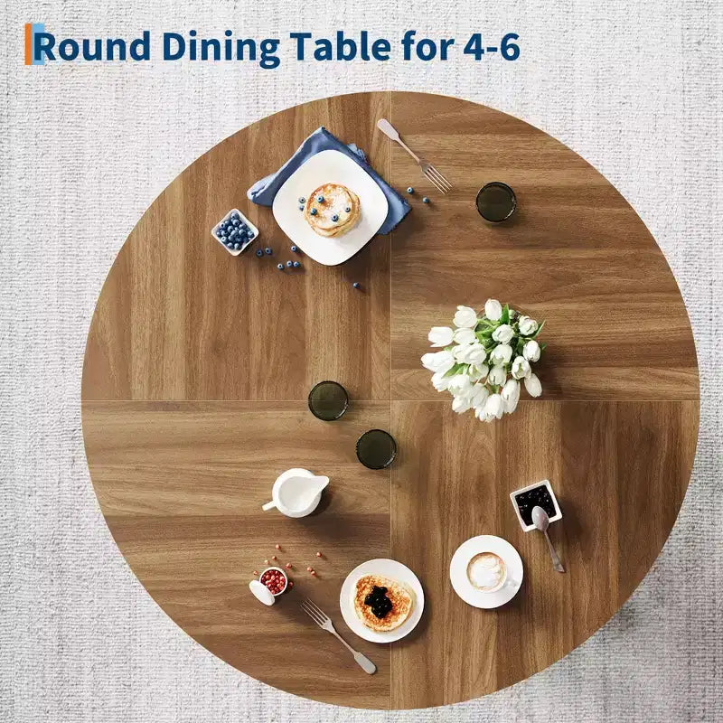 Round Dining Table for 4-6, 47 Wood Kitchen Dinner Table with Sturdy Base Pedestal for Living Room, Apartment