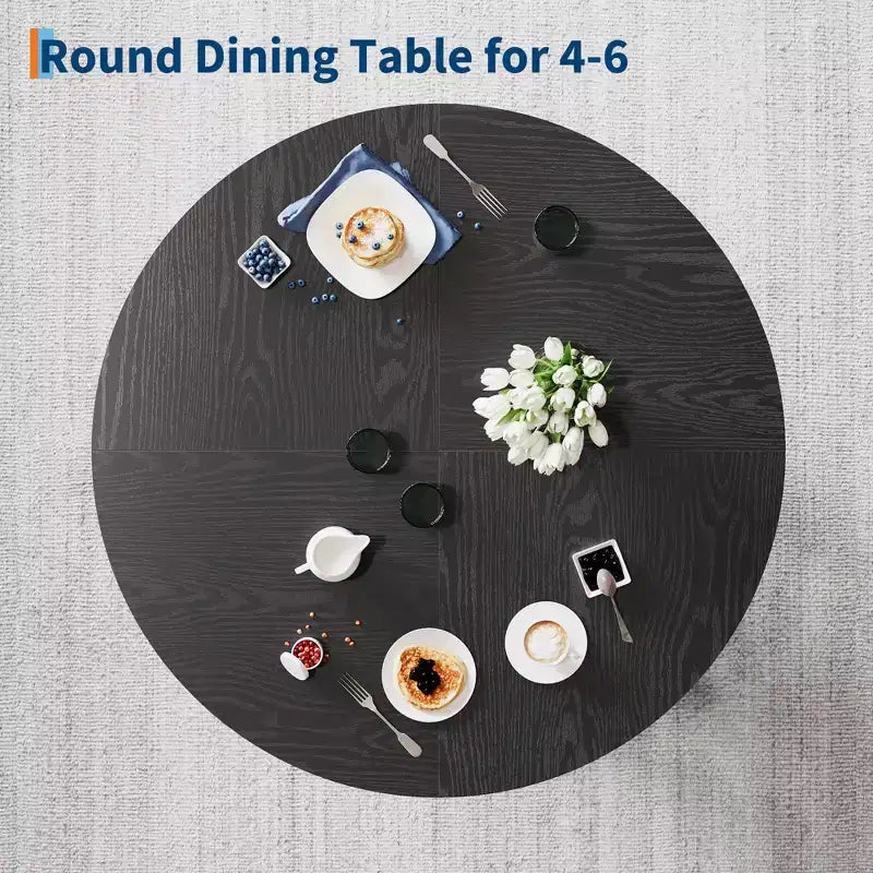 Round Dining Table for 4-6, 47 Wood Kitchen Dinner Table with Sturdy Base Pedestal for Living Room, Apartment