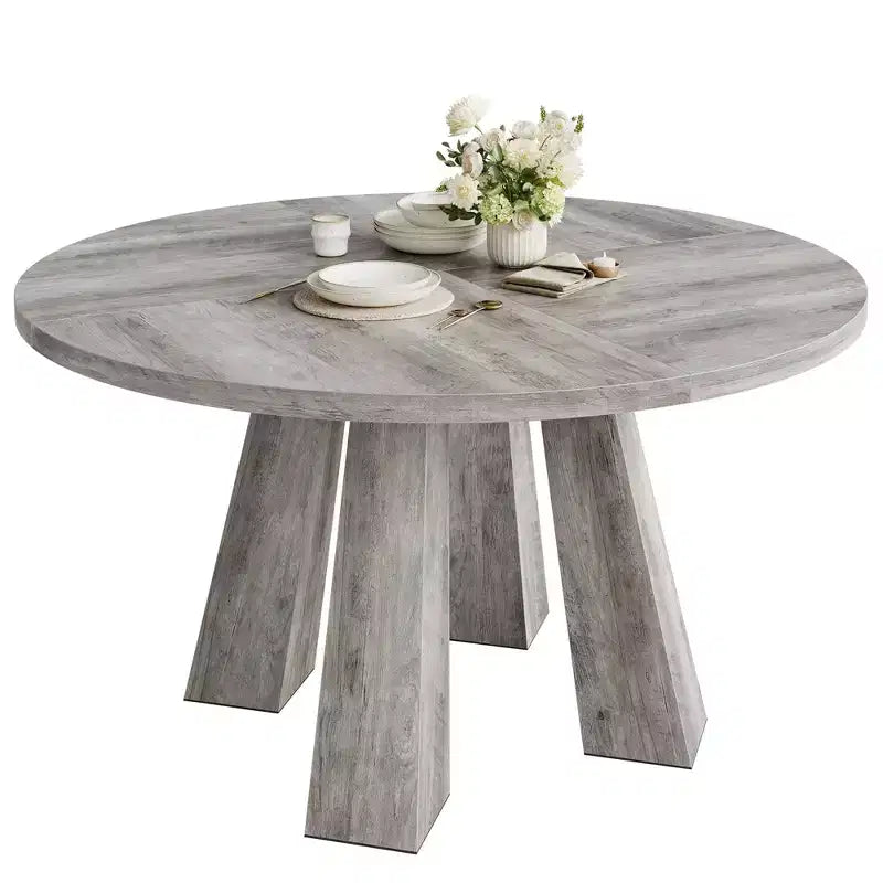 Round Dining Table for 4-6, 47 Wood Kitchen Dinner Table with Sturdy Base Pedestal for Living Room, Apartment