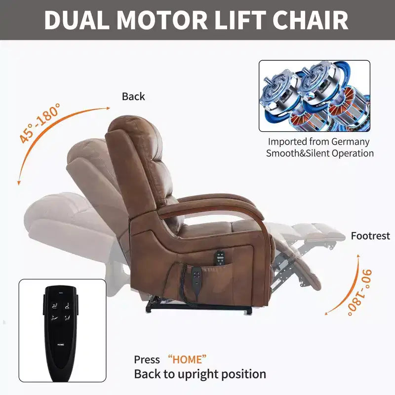 Grey Chenille Power Lift Recliner Chair with Solid Wood Armrests and Heat Massage for Living Room Apartment