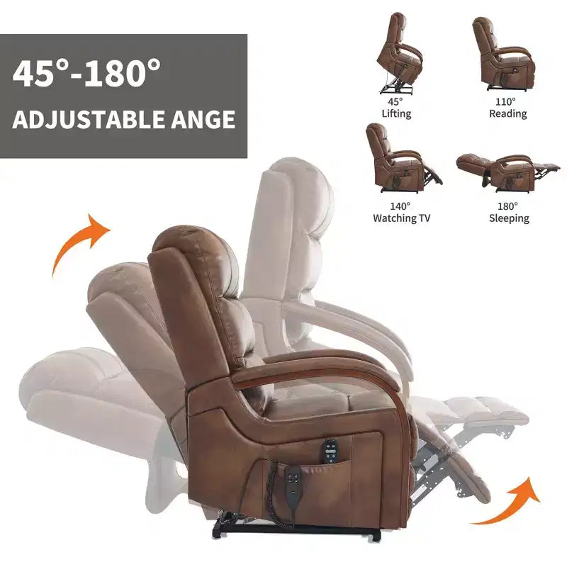 Grey Chenille Power Lift Recliner Chair with Solid Wood Armrests and Heat Massage for Living Room Apartment