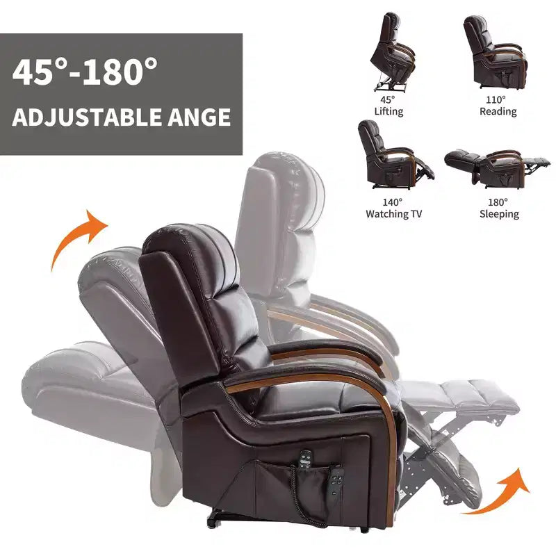 Grey Chenille Power Lift Recliner Chair with Solid Wood Armrests and Heat Massage for Living Room Apartment