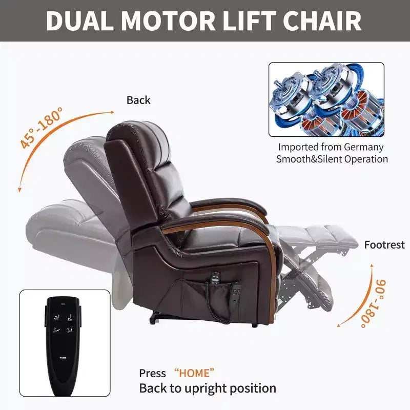 Grey Chenille Power Lift Recliner Chair with Solid Wood Armrests and Heat Massage for Living Room Apartment
