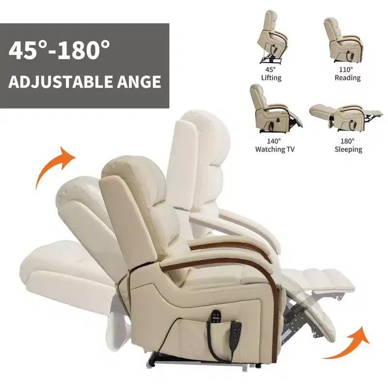 Grey Chenille Power Lift Recliner Chair with Solid Wood Armrests and Heat Massage for Living Room Apartment