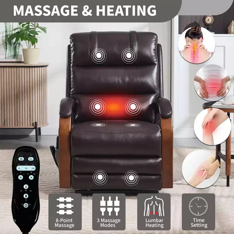 Grey Chenille Power Lift Recliner Chair with Solid Wood Armrests and Heat Massage for Living Room Apartment