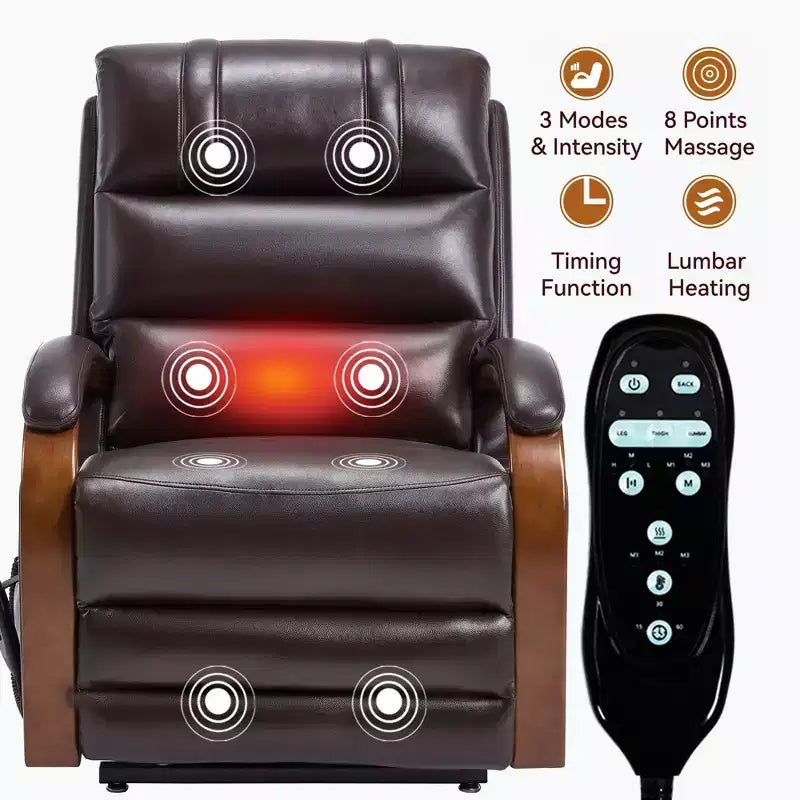 Grey Chenille Power Lift Recliner Chair with Solid Wood Armrests and Heat Massage for Living Room Apartment