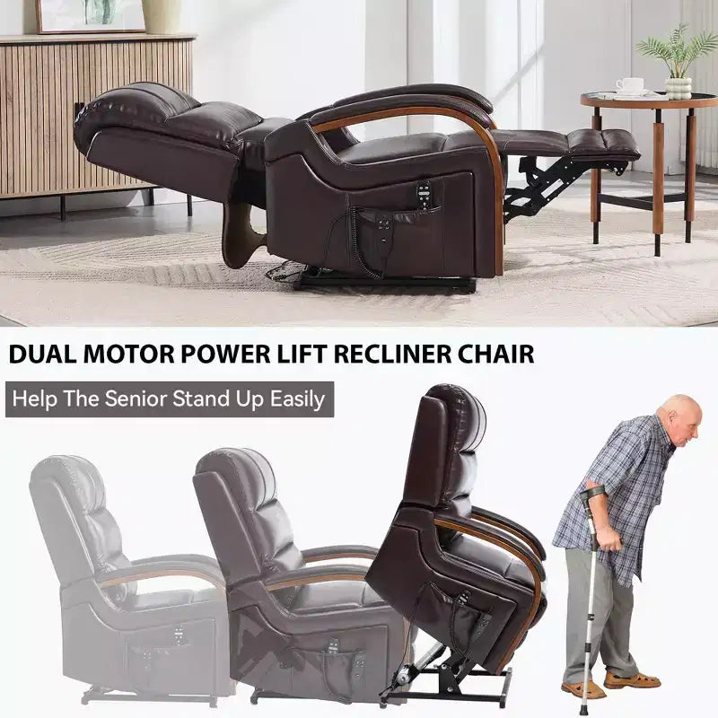 Grey Chenille Power Lift Recliner Chair with Solid Wood Armrests and Heat Massage for Living Room Apartment