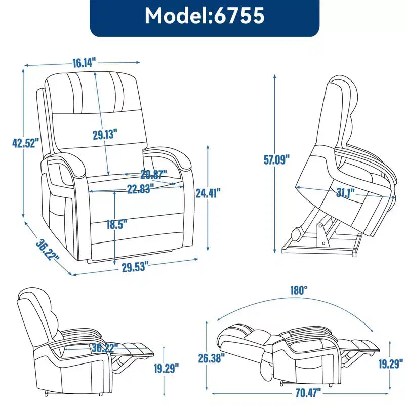 Grey Chenille Power Lift Recliner Chair with Solid Wood Armrests and Heat Massage for Living Room Apartment