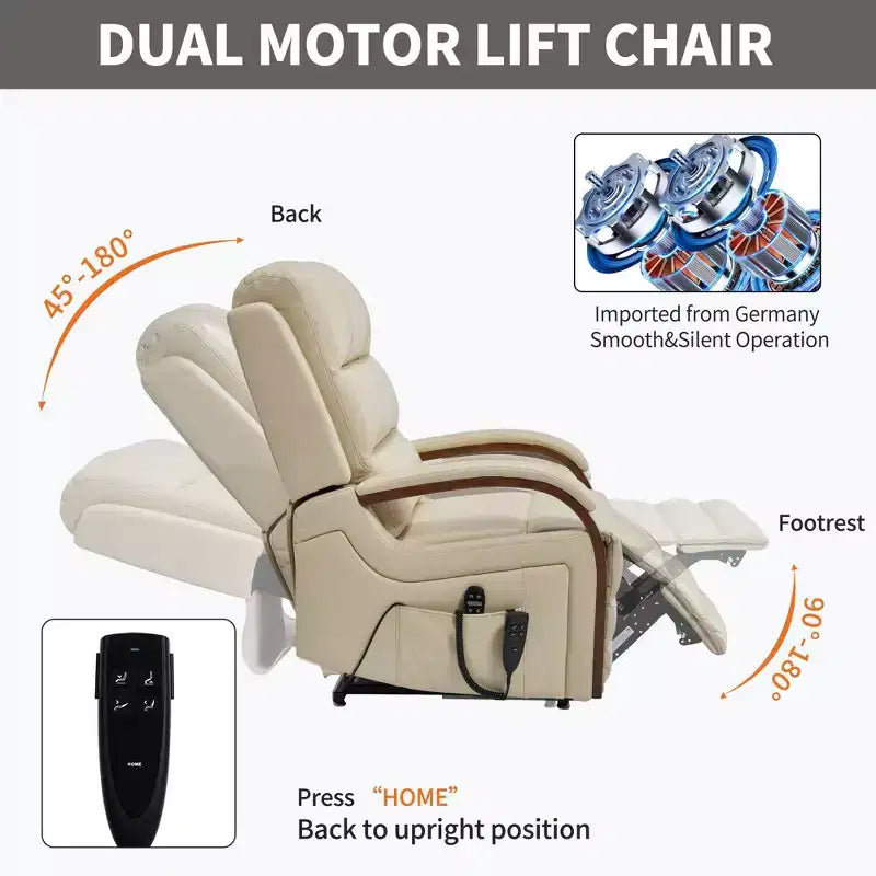 Grey Chenille Power Lift Recliner Chair with Solid Wood Armrests and Heat Massage for Living Room Apartment