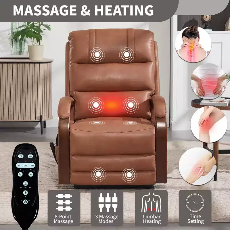 Grey Chenille Power Lift Recliner Chair with Solid Wood Armrests and Heat Massage for Living Room Apartment