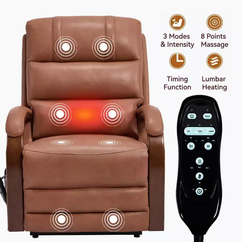 Grey Chenille Power Lift Recliner Chair with Solid Wood Armrests and Heat Massage for Living Room Apartment