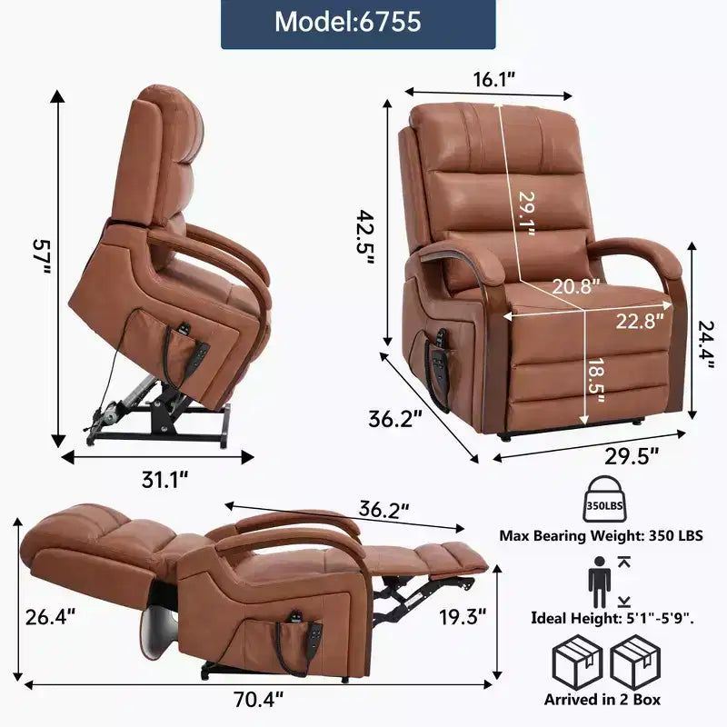 Grey Chenille Power Lift Recliner Chair with Solid Wood Armrests and Heat Massage for Living Room Apartment