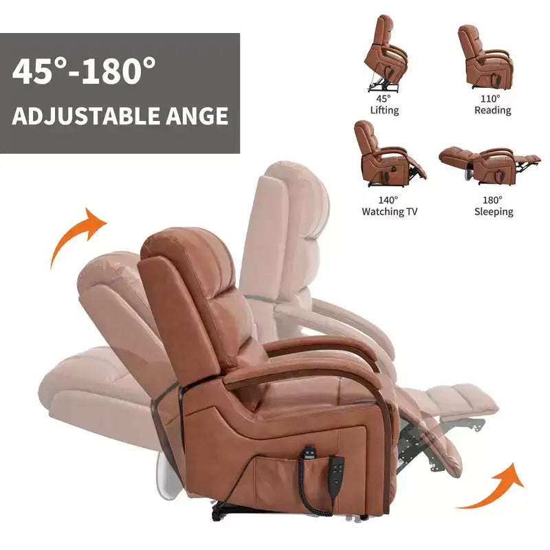 Grey Chenille Power Lift Recliner Chair with Solid Wood Armrests and Heat Massage for Living Room Apartment