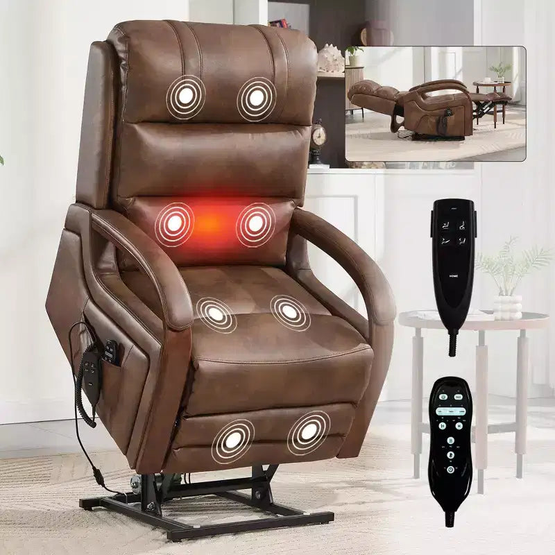 Grey Chenille Power Lift Recliner Chair with Solid Wood Armrests and Heat Massage for Living Room Apartment