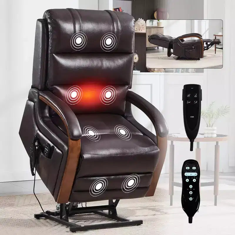 Grey Chenille Power Lift Recliner Chair with Solid Wood Armrests and Heat Massage for Living Room Apartment