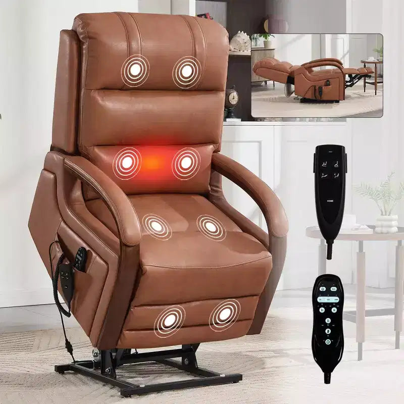 Grey Chenille Power Lift Recliner Chair with Solid Wood Armrests and Heat Massage for Living Room Apartment