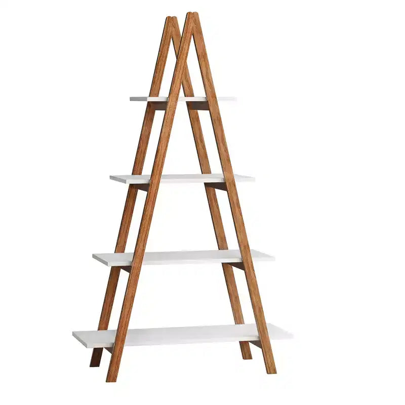 A-Frame Ladder Display Bookshelf, Solid Bamboo Wood, Home Use