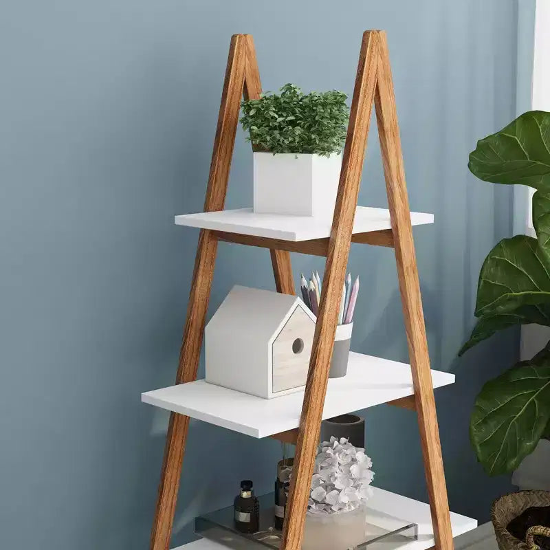 A-Frame Ladder Display Bookshelf, Solid Bamboo Wood, Home Use