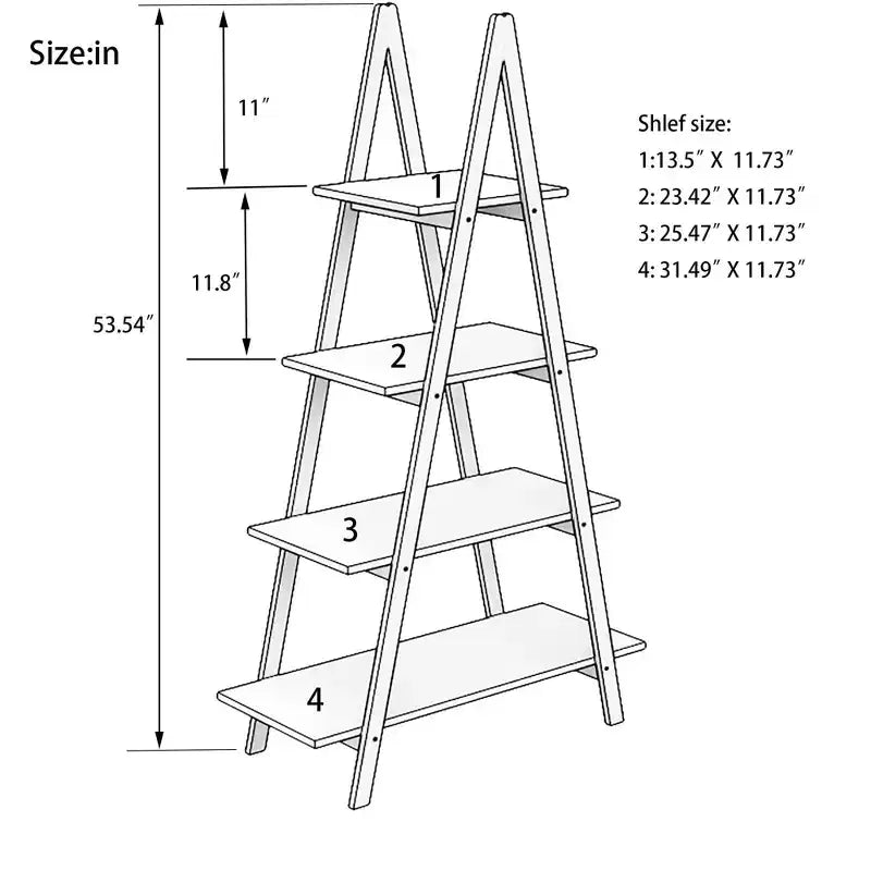 A-Frame Ladder Display Bookshelf, Solid Bamboo Wood, Home Use