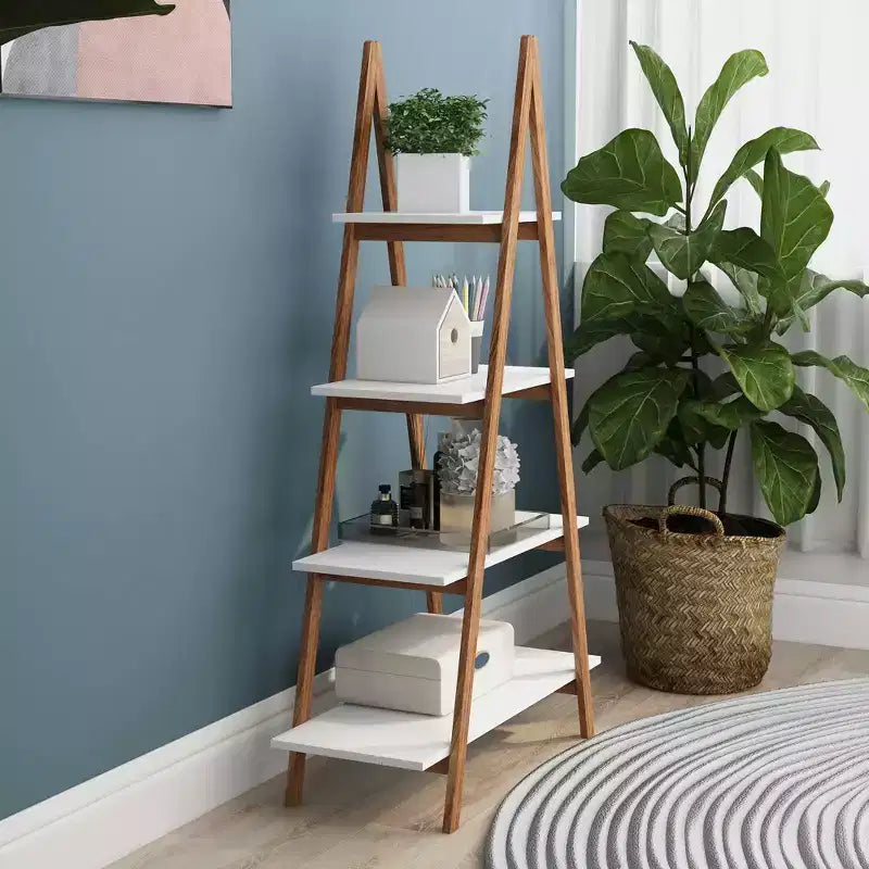 A-Frame Ladder Display Bookshelf, Solid Bamboo Wood, Home Use