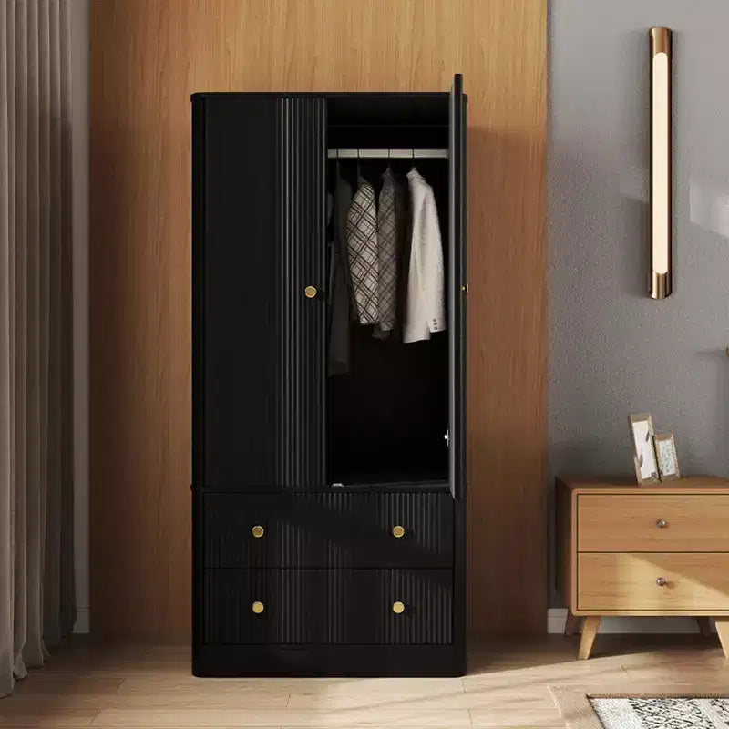 Clothing Wardrobe 2 Doors 2 Drawers, Elegant Wooden Freestanding Storage Cabinet for Bedroom Living Room Office