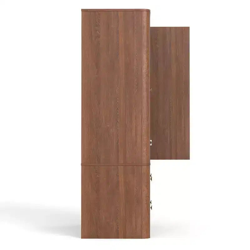 Clothing Wardrobe 2 Doors 2 Drawers, Elegant Wooden Freestanding Storage Cabinet for Bedroom Living Room Office