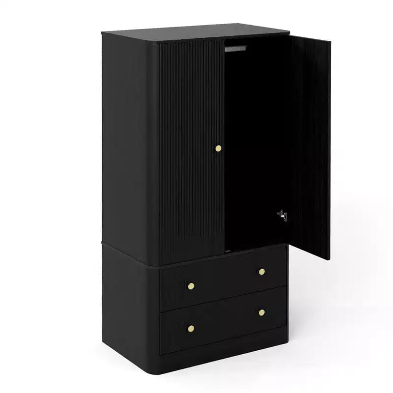 Clothing Wardrobe 2 Doors 2 Drawers, Elegant Wooden Freestanding Storage Cabinet for Bedroom Living Room Office