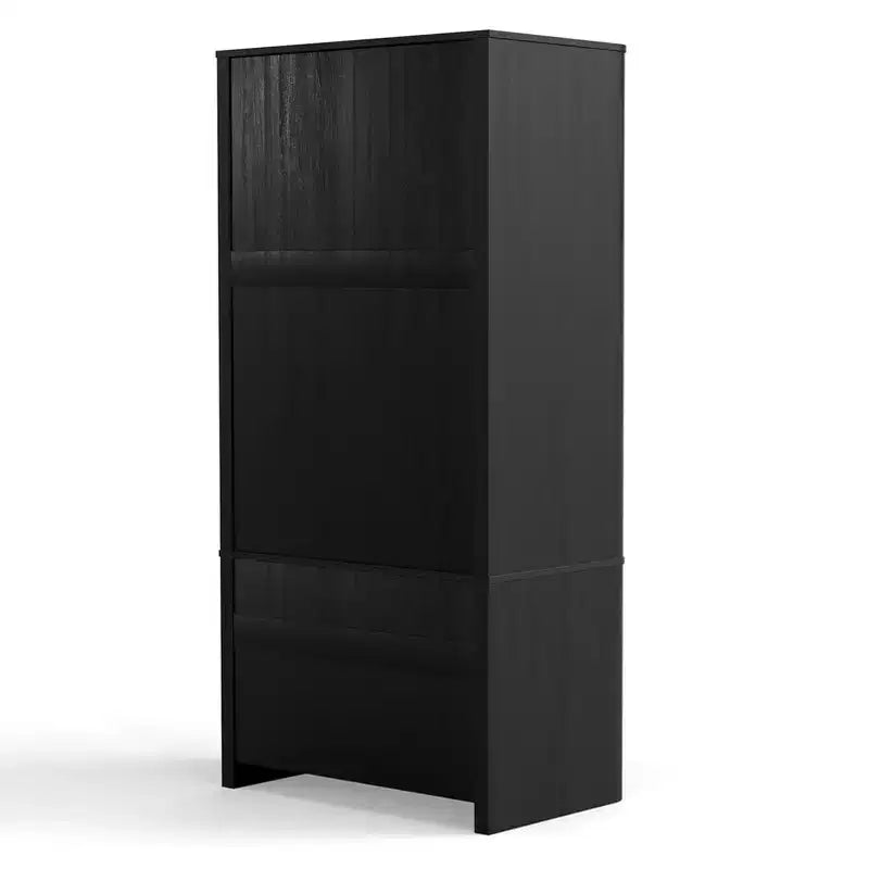 Clothing Wardrobe 2 Doors 2 Drawers, Elegant Wooden Freestanding Storage Cabinet for Bedroom Living Room Office