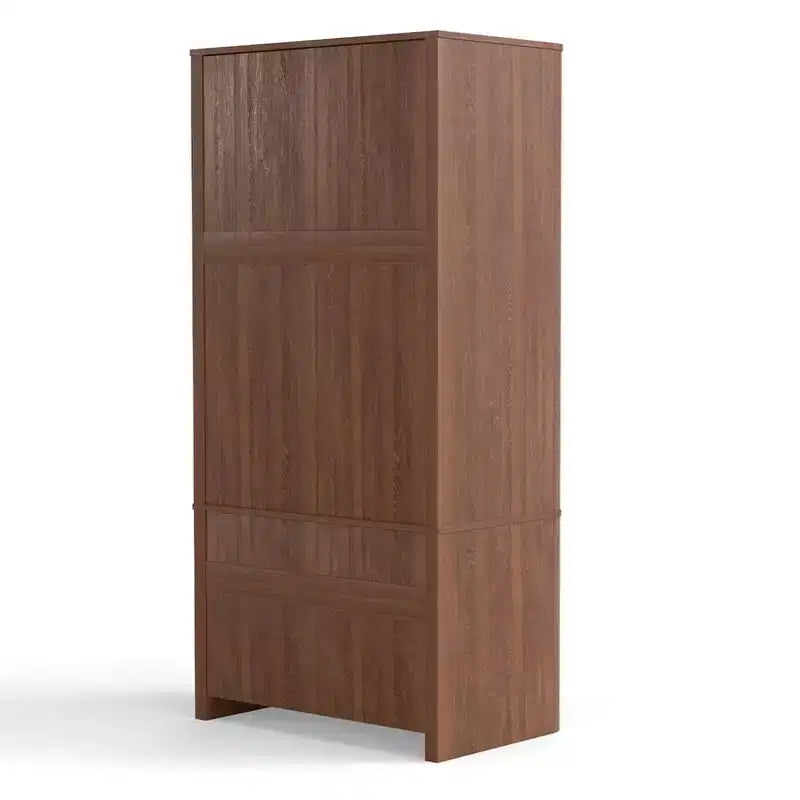 Clothing Wardrobe 2 Doors 2 Drawers, Elegant Wooden Freestanding Storage Cabinet for Bedroom Living Room Office