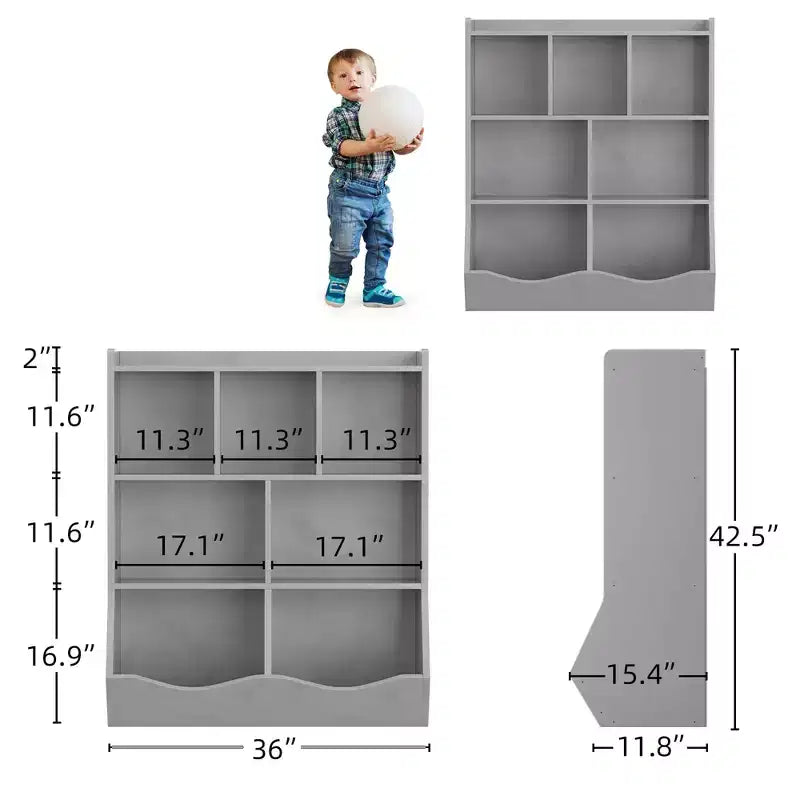 Three-Tier Kids Bookshelf with Toy Storage Cabinet, Cubby for Kids