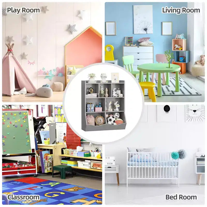 Three-Tier Kids Bookshelf with Toy Storage Cabinet, Cubby for Kids