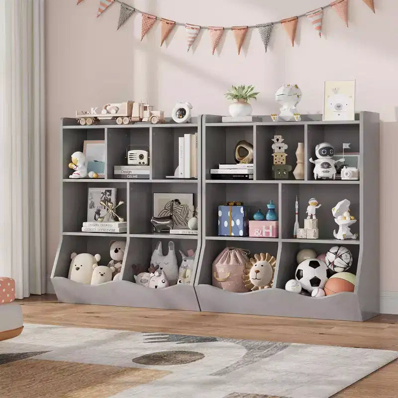 Three-Tier Kids Bookshelf with Toy Storage Cabinet, Cubby for Kids