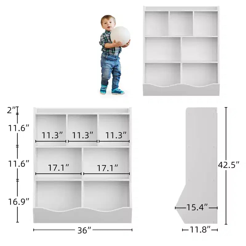 Three-Tier Kids Bookshelf with Toy Storage Cabinet, Cubby for Kids