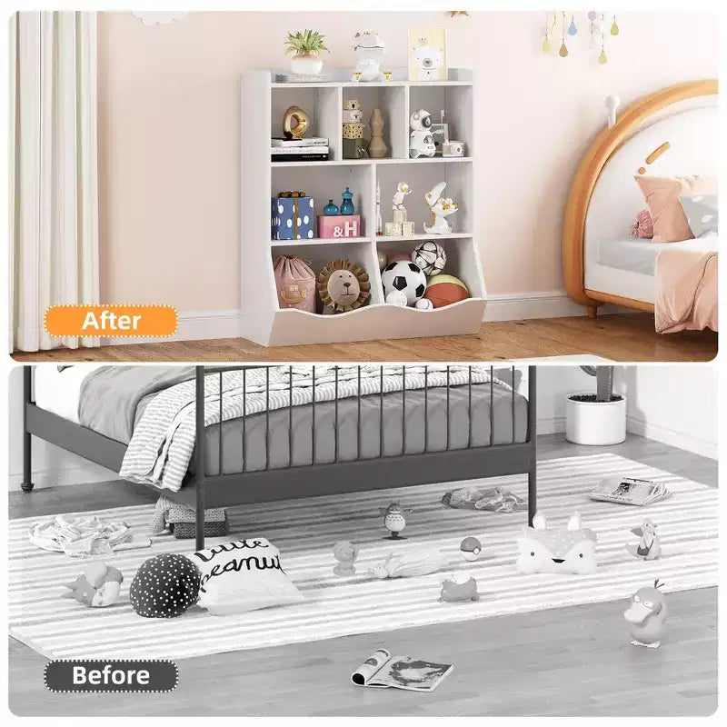 Three-Tier Kids Bookshelf with Toy Storage Cabinet, Cubby for Kids