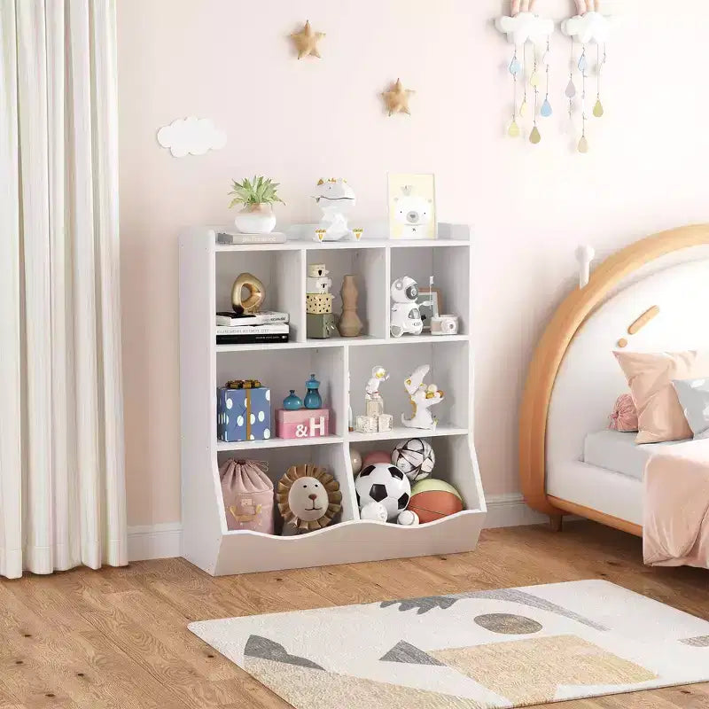 Three-Tier Kids Bookshelf with Toy Storage Cabinet, Cubby for Kids