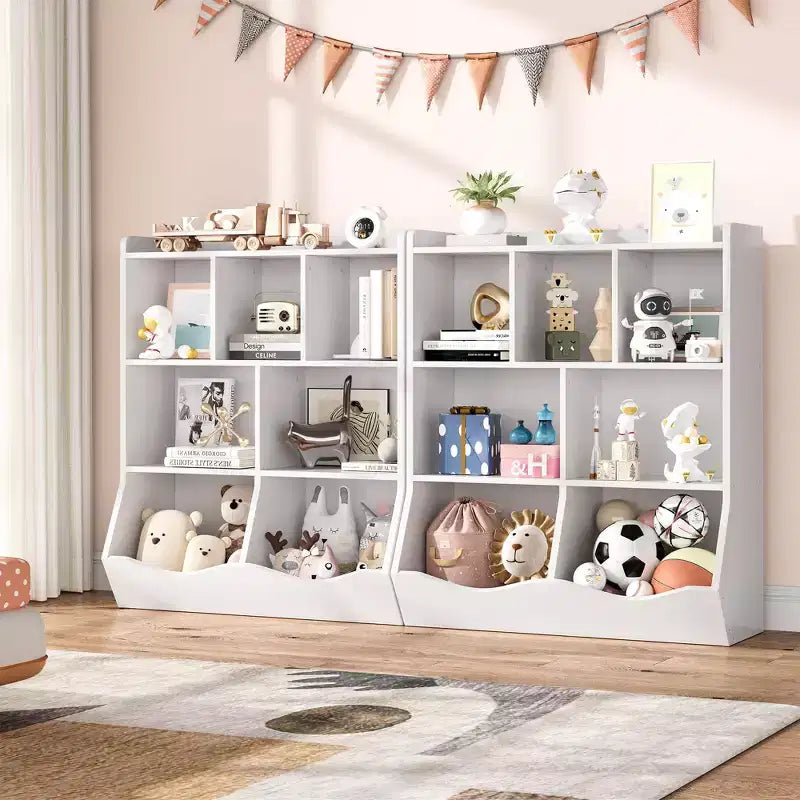 Three-Tier Kids Bookshelf with Toy Storage Cabinet, Cubby for Kids