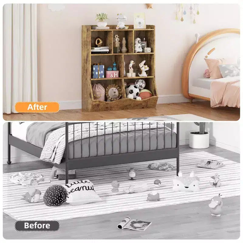 Three-Tier Kids Bookshelf with Toy Storage Cabinet, Cubby for Kids
