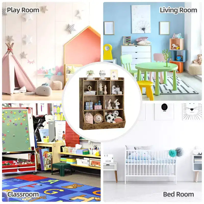 Three-Tier Kids Bookshelf with Toy Storage Cabinet, Cubby for Kids