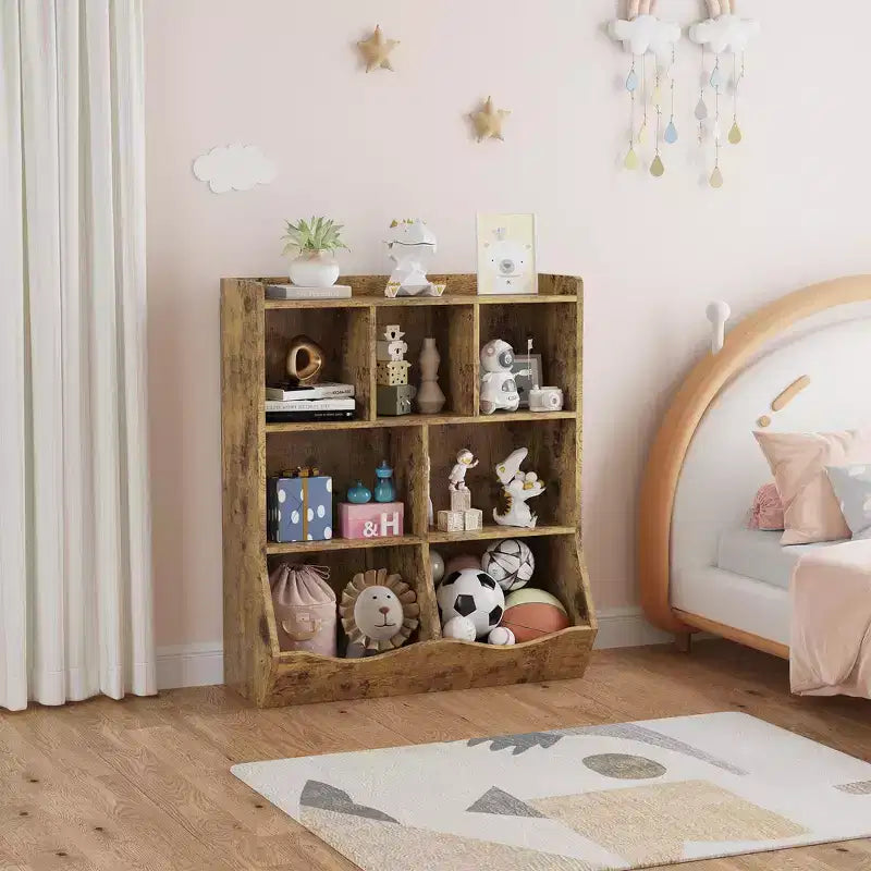 Three-Tier Kids Bookshelf with Toy Storage Cabinet, Cubby for Kids