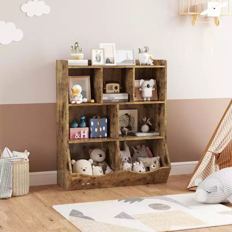 Three-Tier Kids Bookshelf with Toy Storage Cabinet, Cubby for Kids