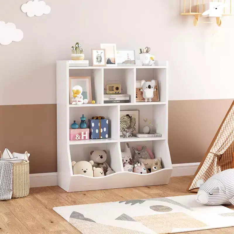 Three-Tier Kids Bookshelf with Toy Storage Cabinet, Cubby for Kids